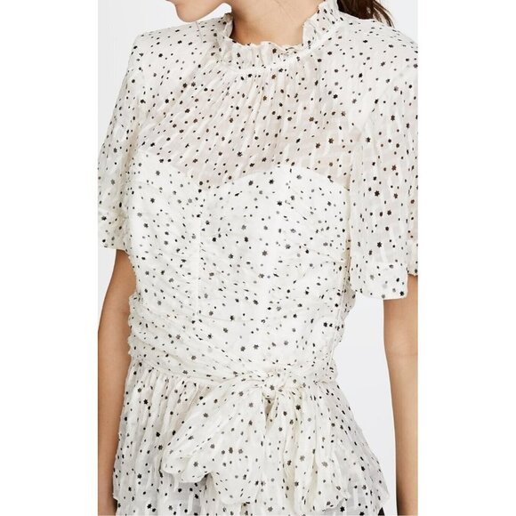 Rebecca Taylor Women's Size US6 Small Snow Combo White Black Star Blouse Tie Top - Picture 4 of 10